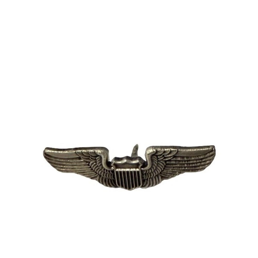 Vintage Pilot Wings Lapel Pin Silver‎ Tone Aviation Insignia Shield Brooch